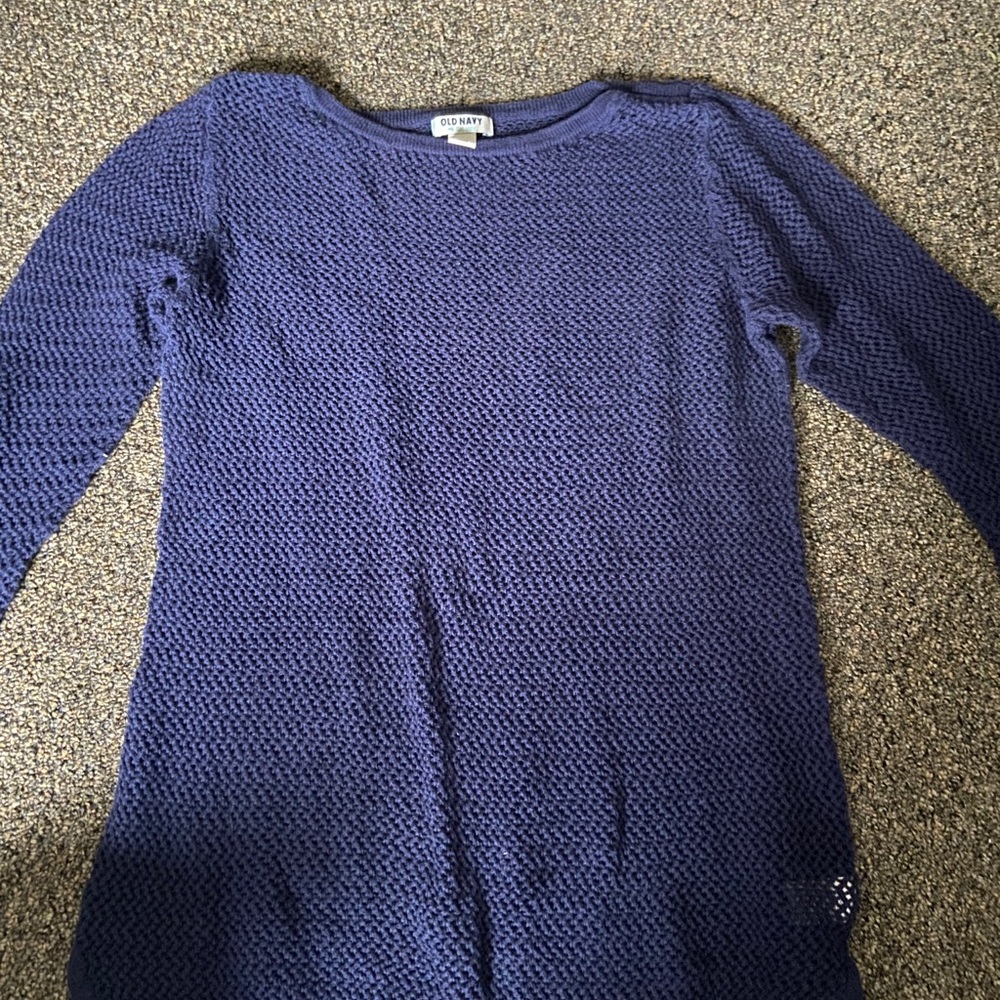 Navy Crochet Long Sleeved Top